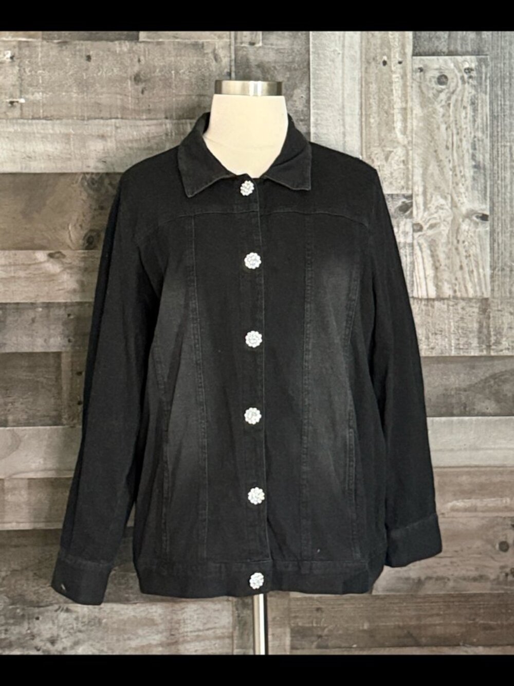 NWT! black denim rhinestone jean jacket 2xlarge dark feminine glam grannycore